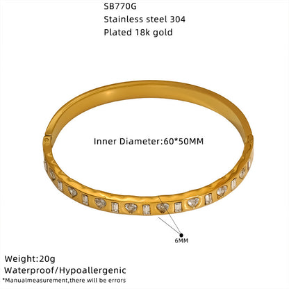 For Bangle In Titanium Steel With Zircon Inlay, Available In Golden Color