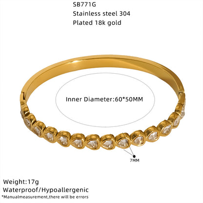 For Bangle In Titanium Steel With Zircon Inlay, Available In Golden Color