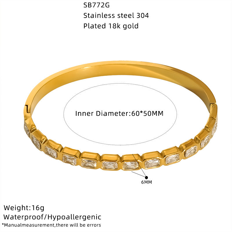 For Bangle In Titanium Steel With Zircon Inlay, Available In Golden Color