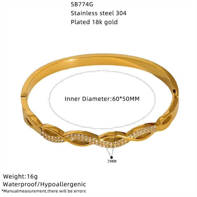 For Bangle In Titanium Steel With Zircon Inlay, Available In Golden Color