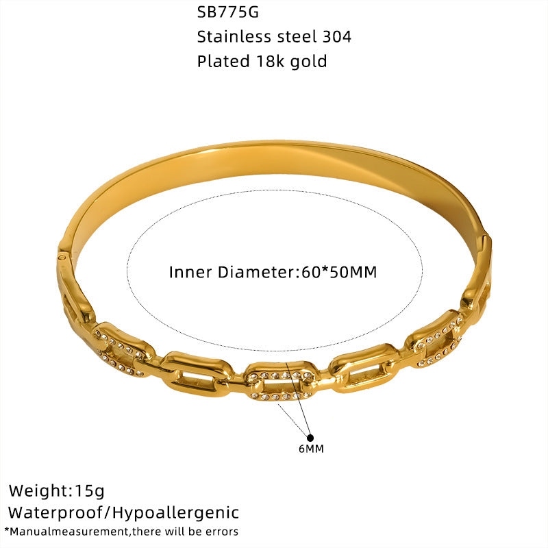 For Bangle In Titanium Steel With Zircon Inlay, Available In Golden Color