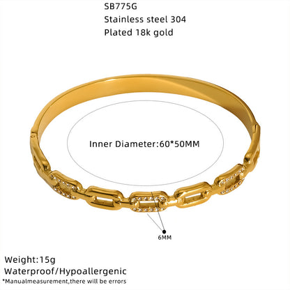 For Bangle In Titanium Steel With Zircon Inlay, Available In Golden Color