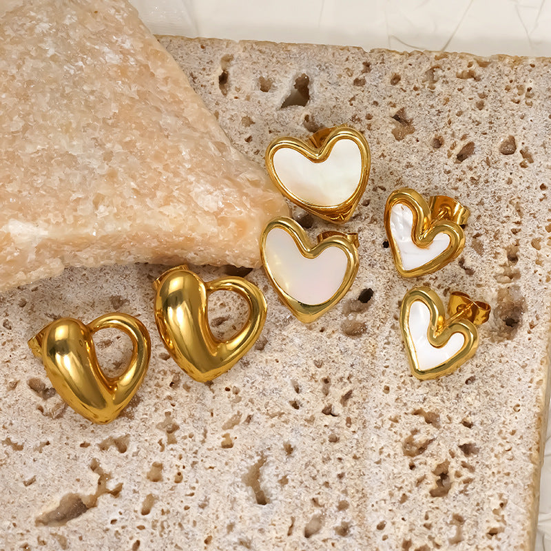 Heart Shape Stud Earrings For Women In Golden 304 Stainless Steel