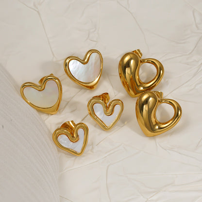 Heart Shape Stud Earrings For Women In Golden 304 Stainless Steel