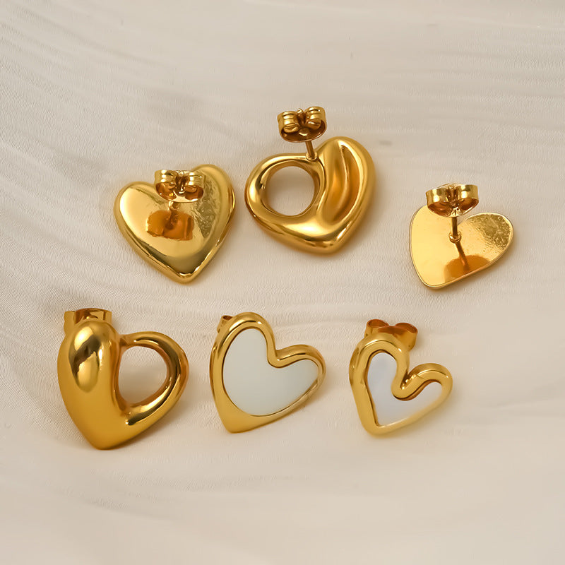 Heart Shape Stud Earrings For Women In Golden 304 Stainless Steel