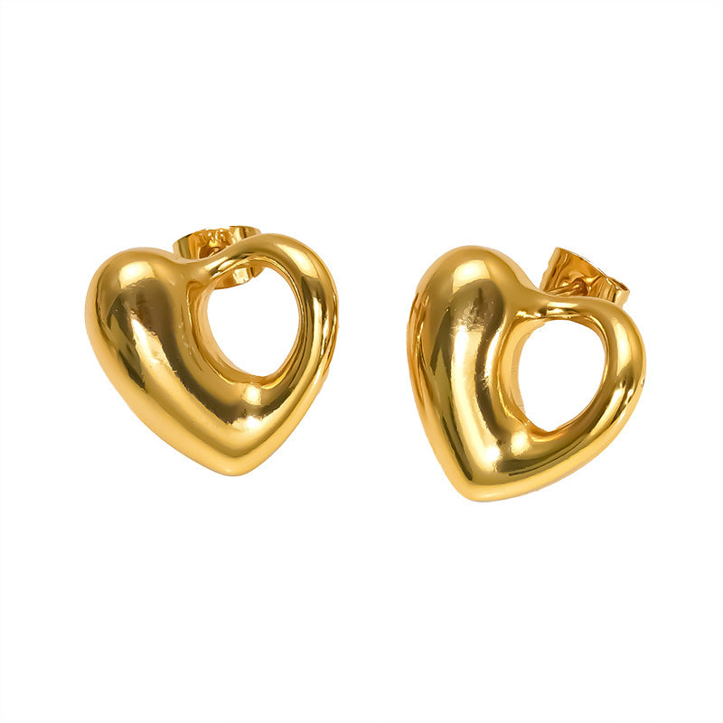 Heart Shape Stud Earrings For Women In Golden 304 Stainless Steel