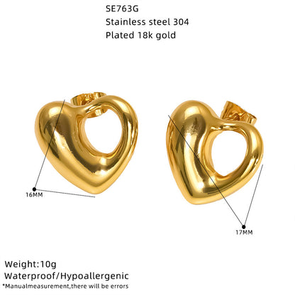 Heart Shape Stud Earrings For Women In Golden 304 Stainless Steel