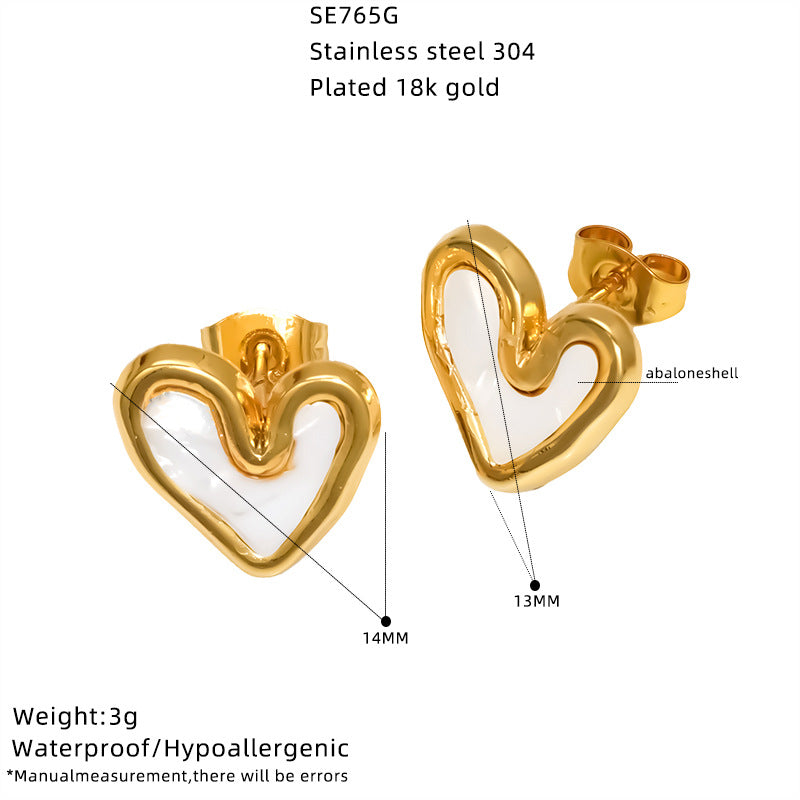 Heart Shape Stud Earrings For Women In Golden 304 Stainless Steel