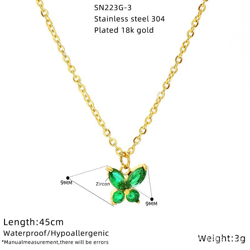 Butterfly Necklace For Women In Titanium Steel With Red Zircon Inlay, Elegant And Durable Jewelry