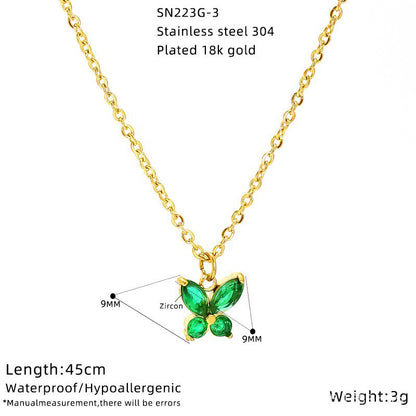 Butterfly Necklace For Women In Titanium Steel With Red Zircon Inlay, Elegant And Durable Jewelry