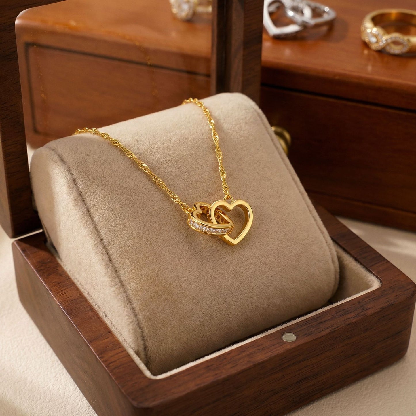 Sweet Asymmetrical Heart Shape Necklace For Women In Titanium Steel With Rhinestones Inlay