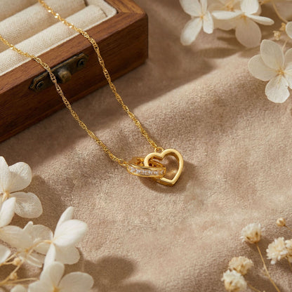 Sweet Asymmetrical Heart Shape Necklace For Women In Titanium Steel With Rhinestones Inlay