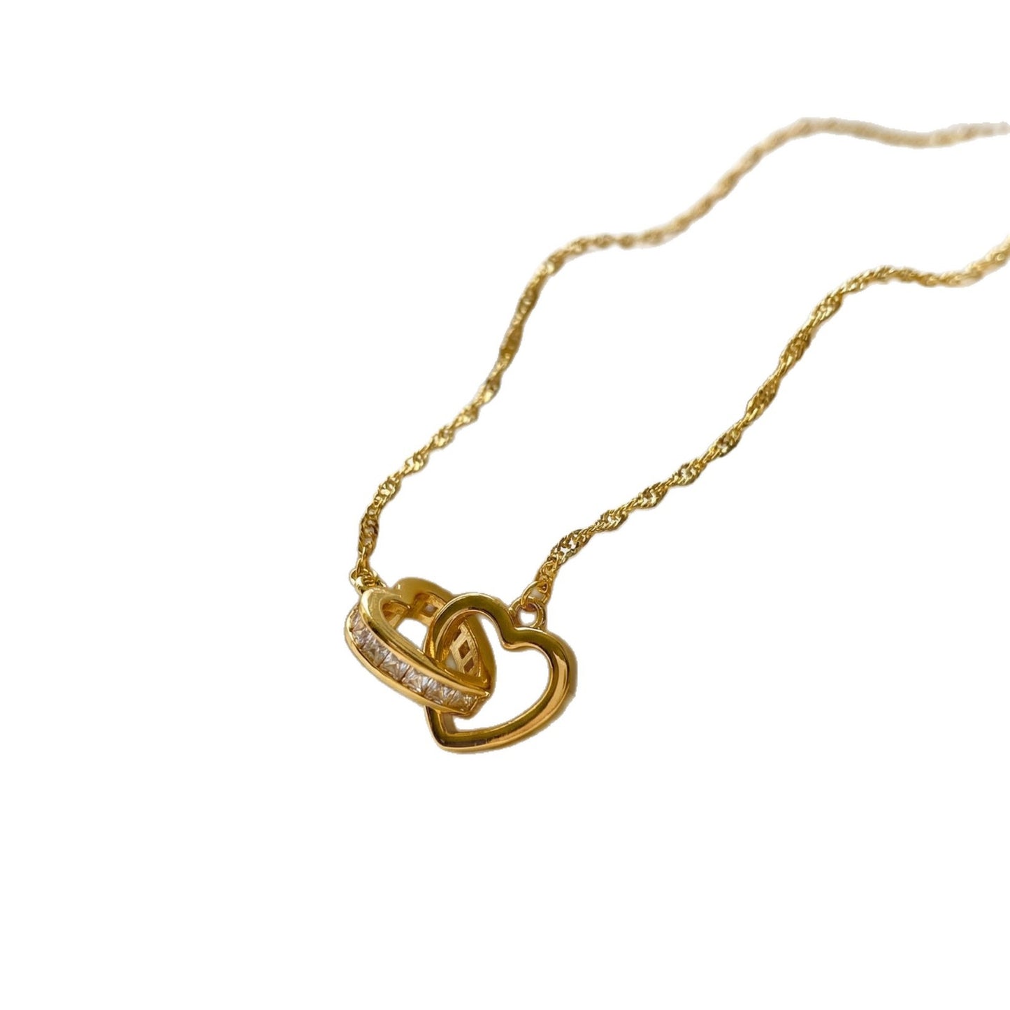Sweet Asymmetrical Heart Shape Necklace For Women In Titanium Steel With Rhinestones Inlay
