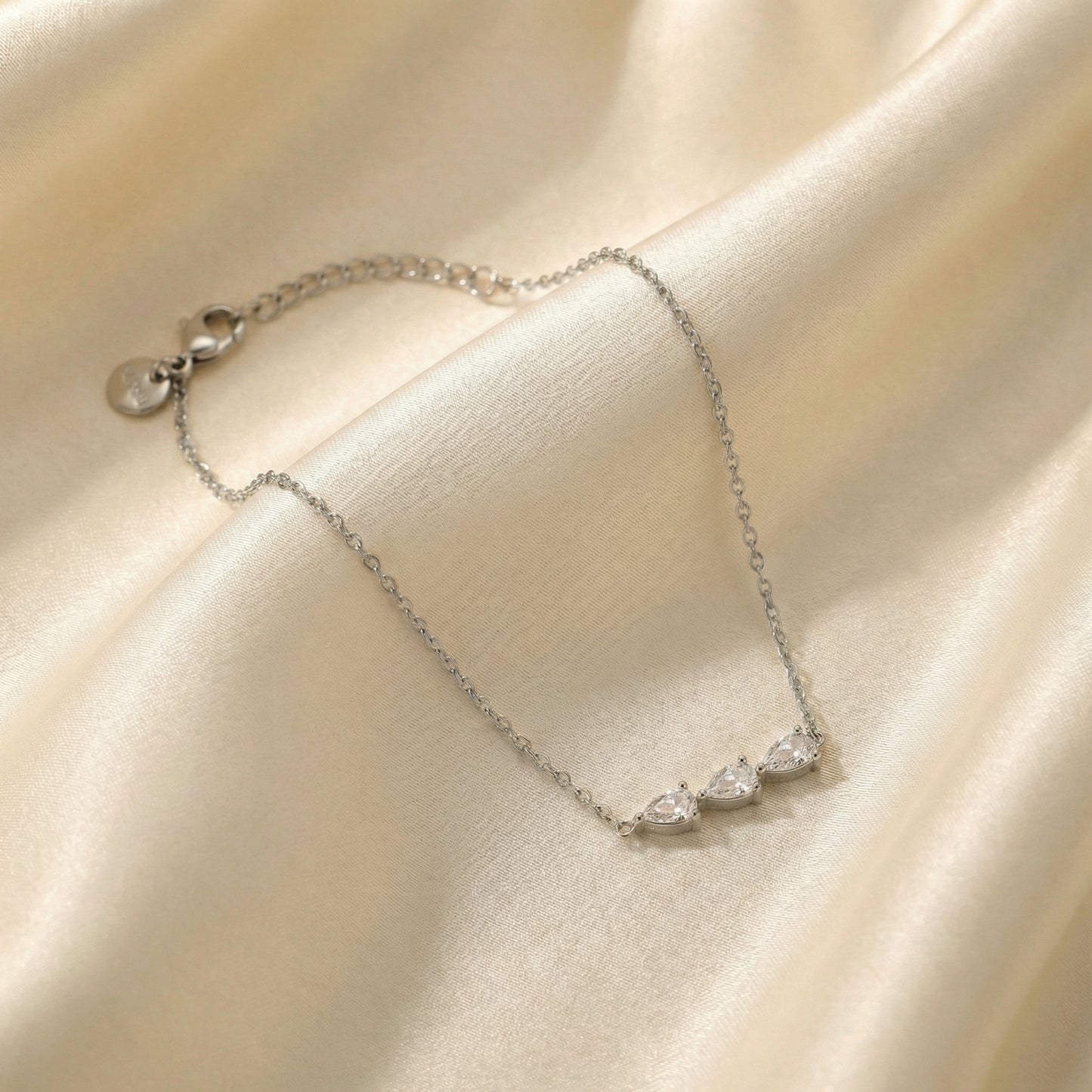 Water Droplets Bracelet For Women In 304 Stainless Steel With 18K Real Gold Plated Finish And Zircon Inlay On Cable Chain