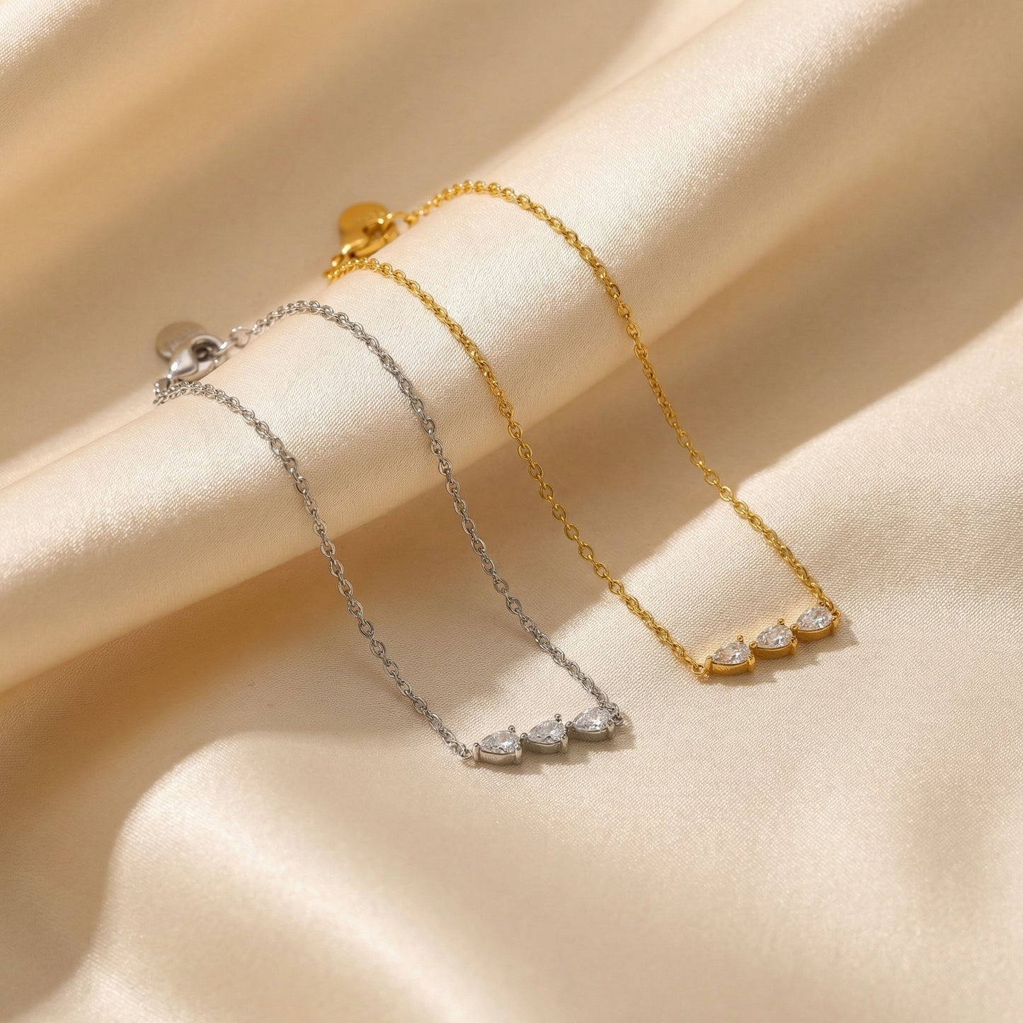 Water Droplets Bracelet For Women In 304 Stainless Steel With 18K Real Gold Plated Finish And Zircon Inlay On Cable Chain