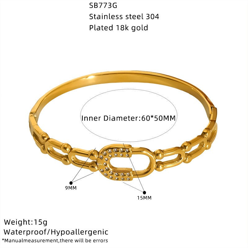 For Bangle In Titanium Steel With Zircon Inlay, Available In Golden Color