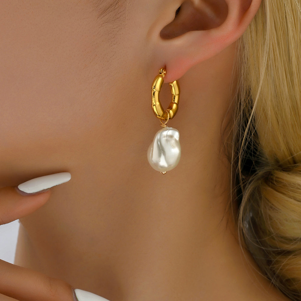 Geometric Asymmetrical Drop Earrings For Women In 201 Stainless Steel With Plastic Inlay