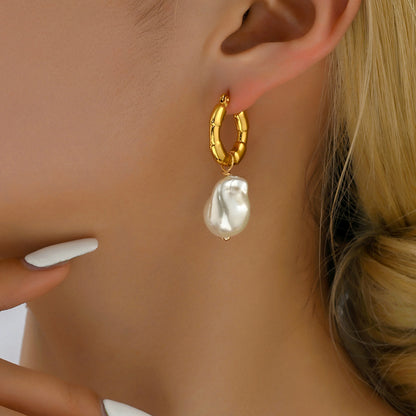 Geometric Asymmetrical Drop Earrings For Women In 201 Stainless Steel With Plastic Inlay