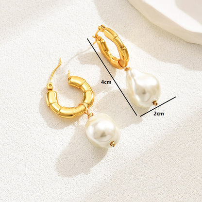 Geometric Asymmetrical Drop Earrings For Women In 201 Stainless Steel With Plastic Inlay