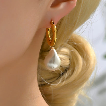 Geometric Asymmetrical Drop Earrings For Women In 201 Stainless Steel With Plastic Inlay