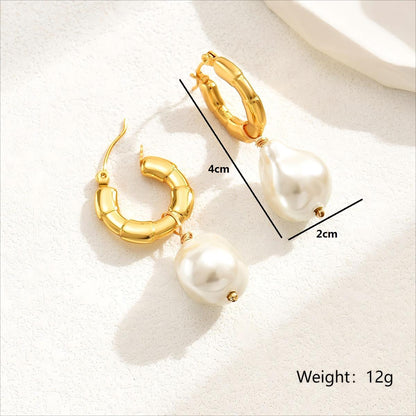 Geometric Asymmetrical Drop Earrings For Women In 201 Stainless Steel With Plastic Inlay