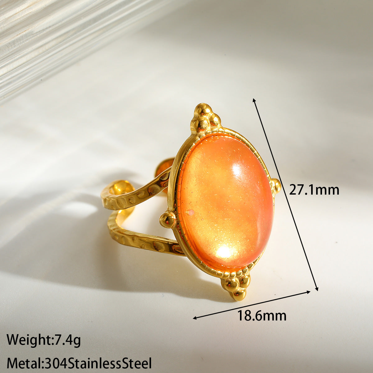 Geometric Rings For Women In 304 Stainless Steel With 18K Real Gold Plating And Natural Stone Inlay, Perfect For New Year