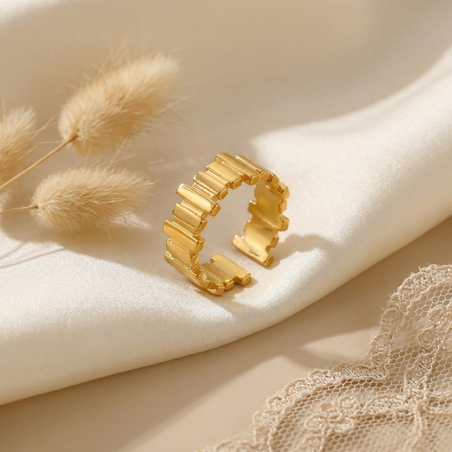 Geometric Rings For Women Crafted From 304 Stainless Steel With Electroplated 18K Real Gold Plated Finish And Pearl Inlay