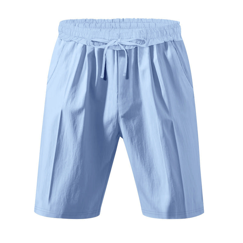 Men's Casual Khaki Linen Shorts Co-ord Set With V Neck Long Sleeve Top And Shorts