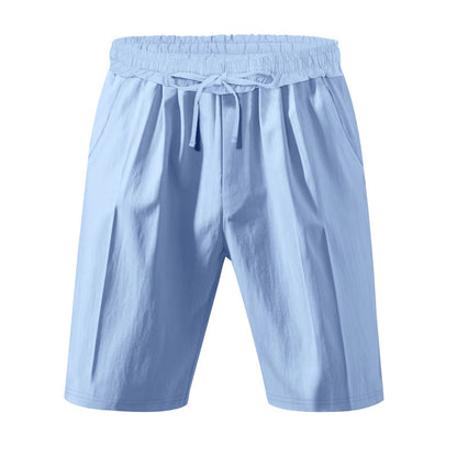 Men's Casual Khaki Linen Shorts Co-ord Set With V Neck Long Sleeve Top And Shorts