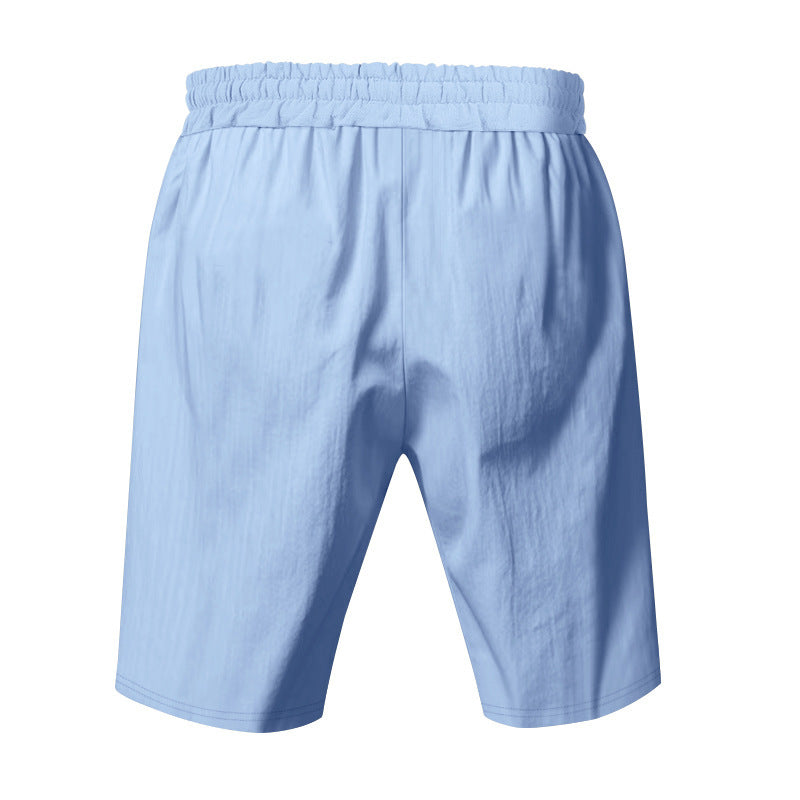 Men's Casual Khaki Linen Shorts Co-ord Set With V Neck Long Sleeve Top And Shorts
