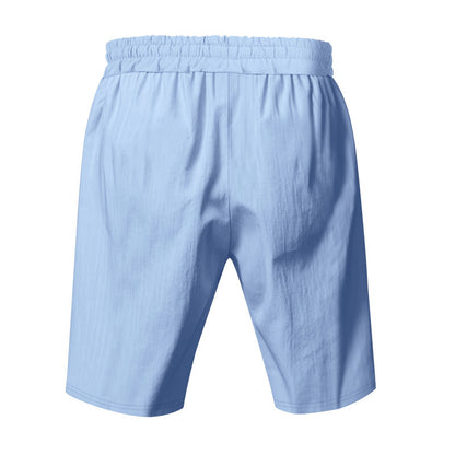 Men's Casual Khaki Linen Shorts Co-ord Set With V Neck Long Sleeve Top And Shorts