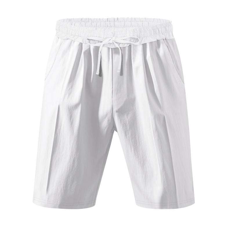 Men's Casual Khaki Linen Shorts Co-ord Set With V Neck Long Sleeve Top And Shorts