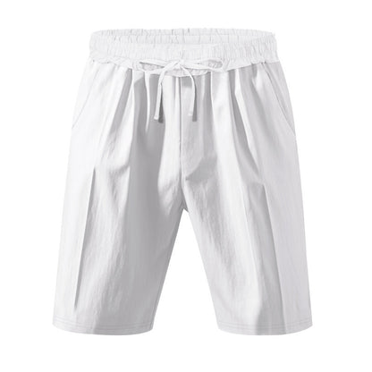 Men's Casual Khaki Linen Shorts Co-ord Set With V Neck Long Sleeve Top And Shorts