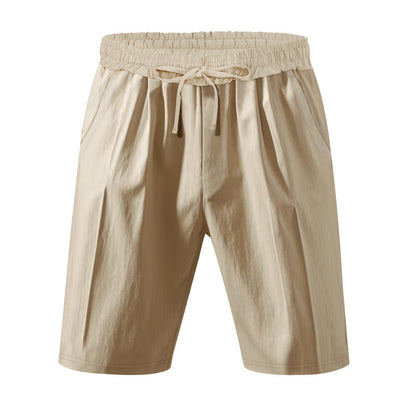 Men's Casual Khaki Linen Shorts Co-ord Set With V Neck Long Sleeve Top And Shorts