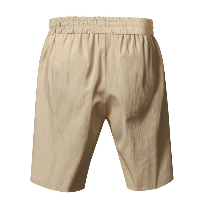 Men's Casual Khaki Linen Shorts Co-ord Set With V Neck Long Sleeve Top And Shorts