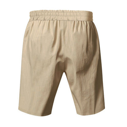 Men's Casual Khaki Linen Shorts Co-ord Set With V Neck Long Sleeve Top And Shorts