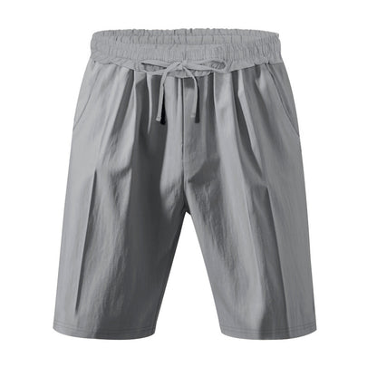 Men's Casual Khaki Linen Shorts Co-ord Set With V Neck Long Sleeve Top And Shorts