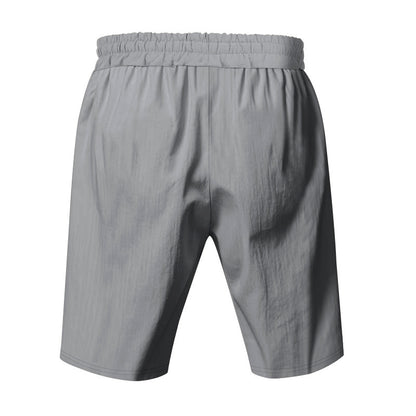 Men's Casual Khaki Linen Shorts Co-ord Set With V Neck Long Sleeve Top And Shorts