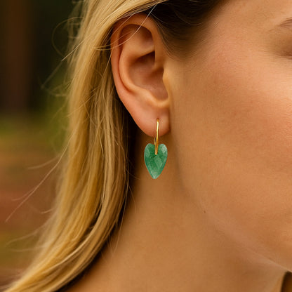 Heart Shape Two Tone Earrings For Women Featuring Natural Stone Inlay With 18K Real Gold Plated Finish