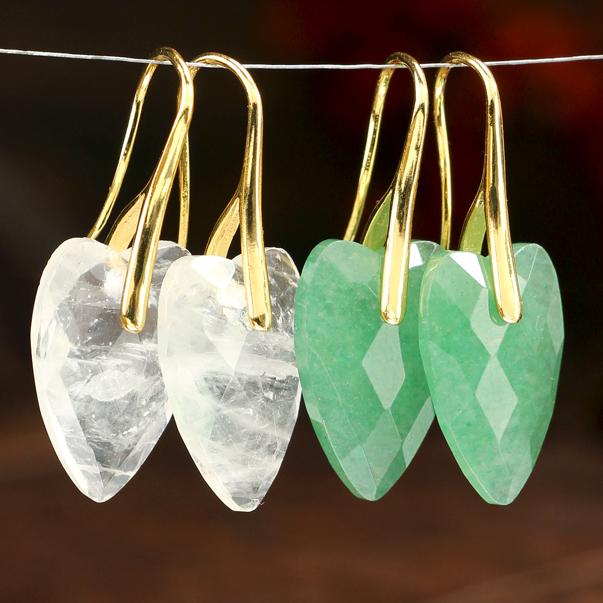 Heart Shape Two Tone Earrings For Women Featuring Natural Stone Inlay With 18K Real Gold Plated Finish