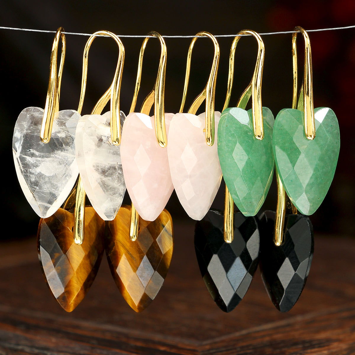 Heart Shape Two Tone Earrings For Women Featuring Natural Stone Inlay With 18K Real Gold Plated Finish