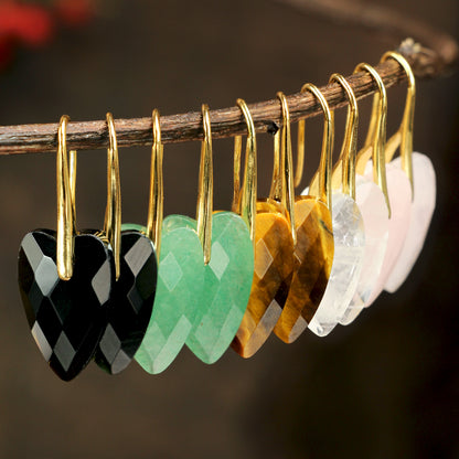 Heart Shape Two Tone Earrings For Women Featuring Natural Stone Inlay With 18K Real Gold Plated Finish