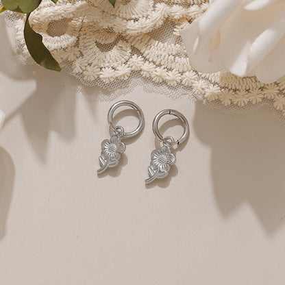 Cute Flowers Hoop Earrings For Women, Waterproof Non Tarnish 304 Stainless Steel