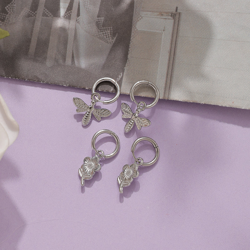 Cute Flowers Hoop Earrings For Women, Waterproof Non Tarnish 304 Stainless Steel