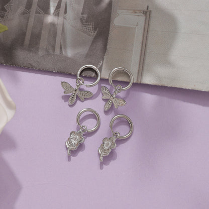 Cute Flowers Hoop Earrings For Women, Waterproof Non Tarnish 304 Stainless Steel