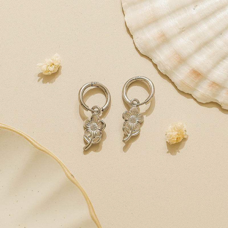 Cute Flowers Hoop Earrings For Women, Waterproof Non Tarnish 304 Stainless Steel