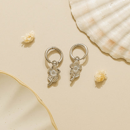 Cute Flowers Hoop Earrings For Women, Waterproof Non Tarnish 304 Stainless Steel
