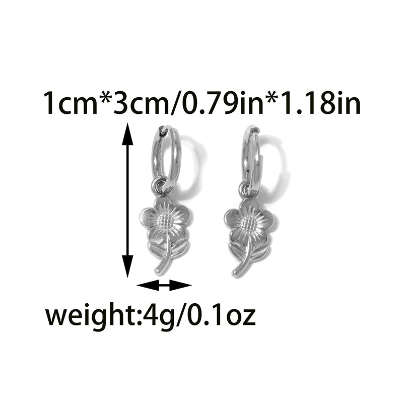 Cute Flowers Hoop Earrings For Women, Waterproof Non Tarnish 304 Stainless Steel