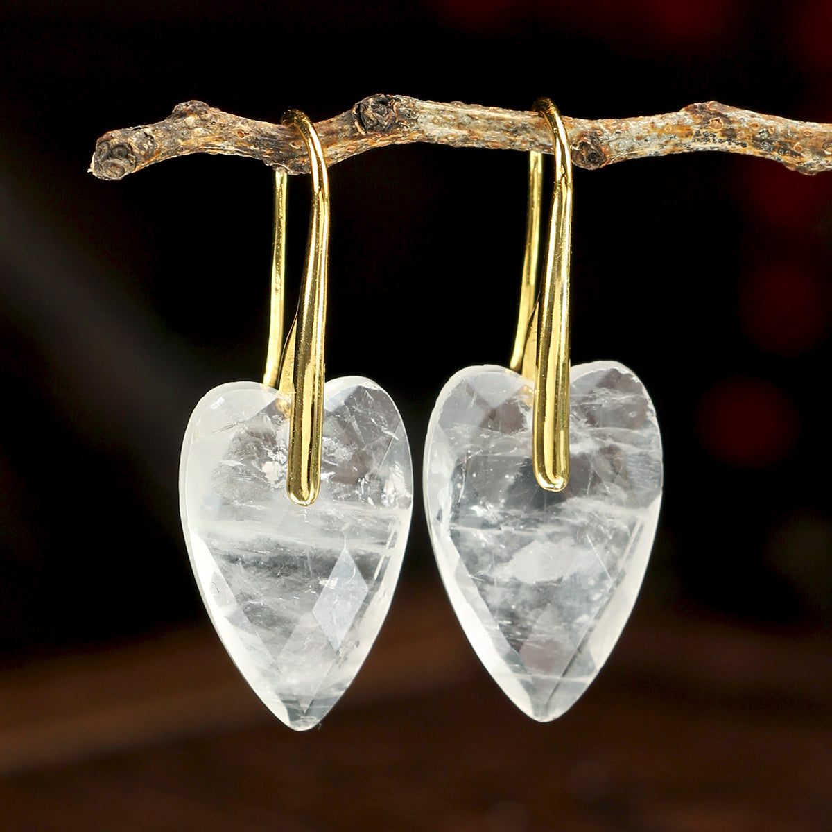 Heart Shape Two Tone Earrings For Women Featuring Natural Stone Inlay With 18K Real Gold Plated Finish
