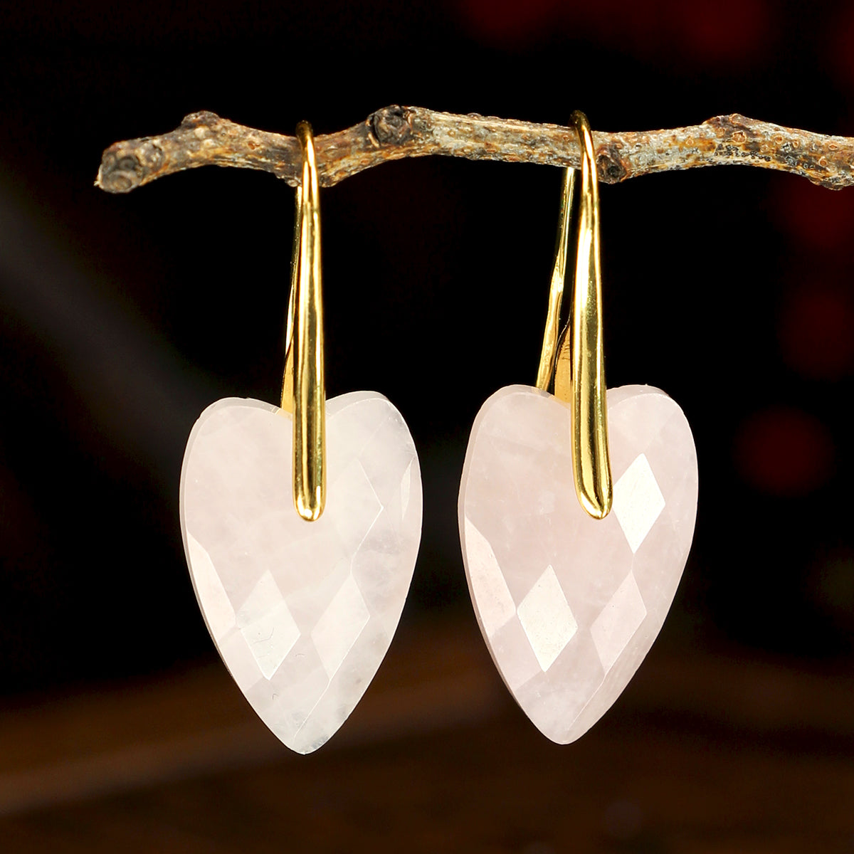 Heart Shape Two Tone Earrings For Women Featuring Natural Stone Inlay With 18K Real Gold Plated Finish
